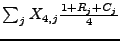 $\sum_{j}X_{4,j}\frac{1+R_{j}+C_{j}}{4}$