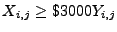 $X_{i,j}\geq\$3000Y_{i,j}$